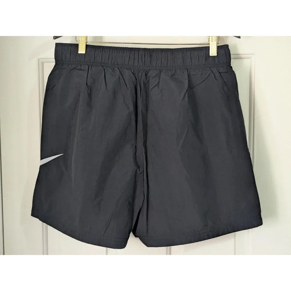 NIKE High Rise Running Shorts Womens Large Black Nylon Swoosh Lined Sportswear